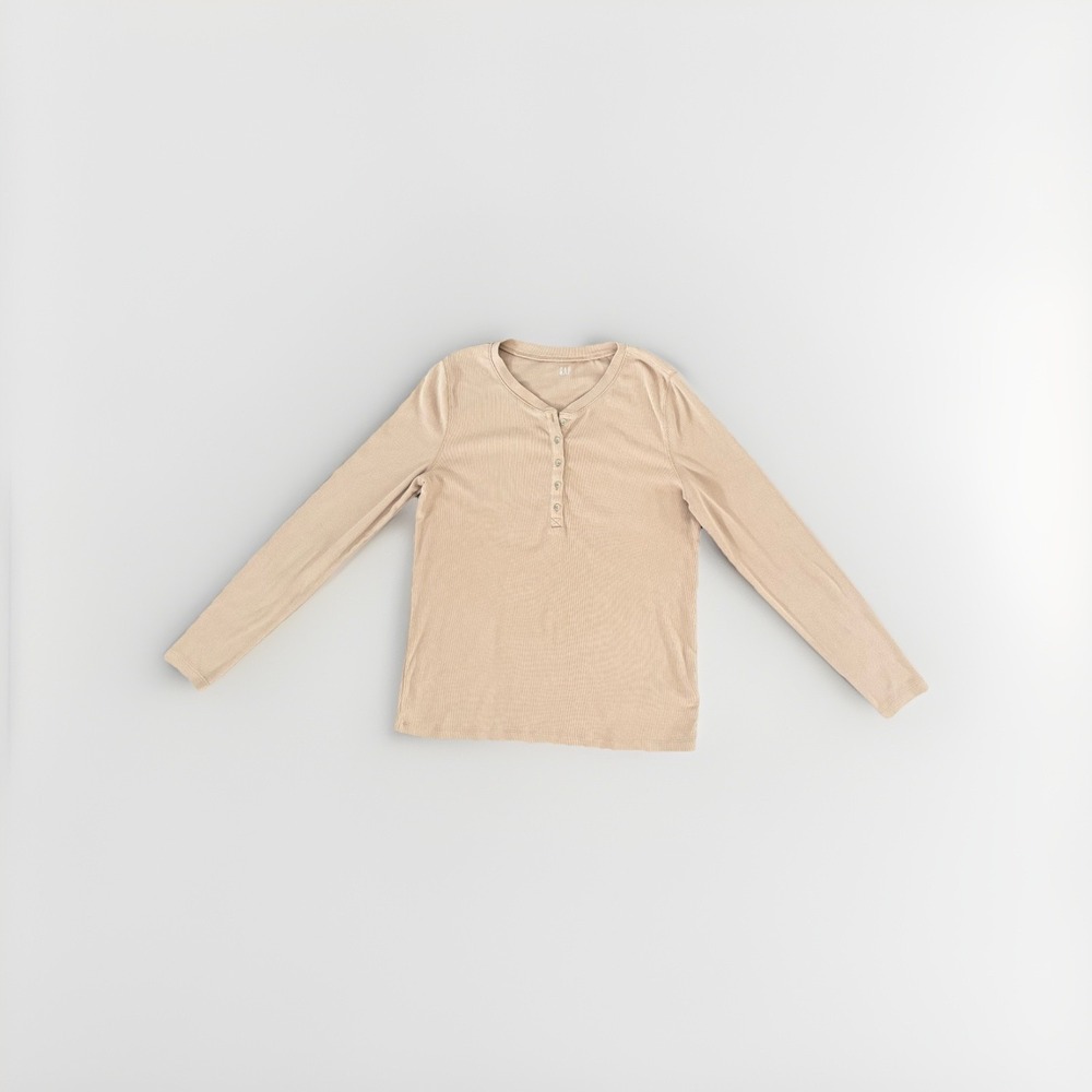 gap women long sleeve ribbed Henley Nude Large